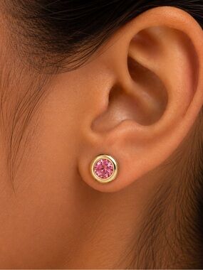 Small 14K Yellow Gold Filled Lab-created Pink Sapphire Earring